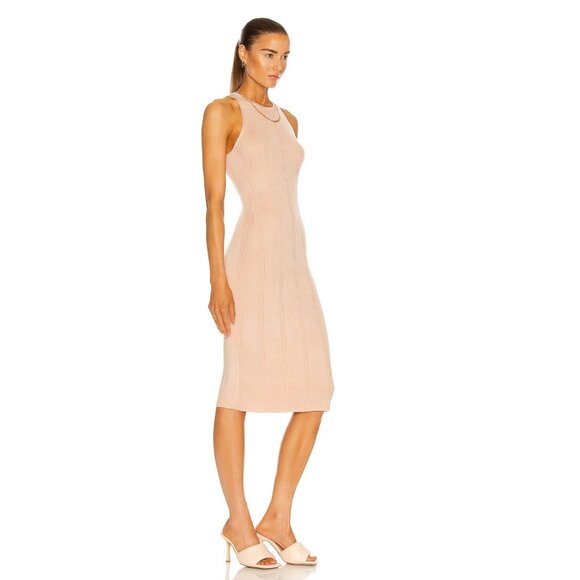 L'Agence Shelby Ribbed-knit Dress Midi Sleeveless Bodycon Petal Pink Medium - Picture 4 of 13